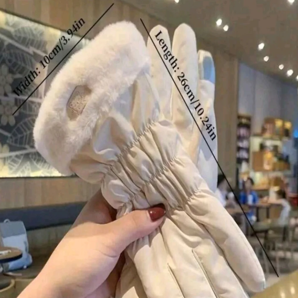 Cream Waterproof Touchscreen Fleece Lined Gloves with Faux Fur Cuff